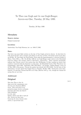 To Theo Van Gogh and Jo Van Gogh-Bonger. Auvers-Sur-Oise, Tuesday, 20 May 1890