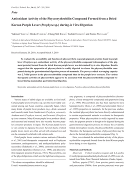 Note Antioxidant Activity of the Phycoerythrobilin