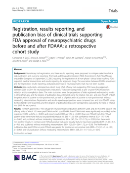 Registration, Results Reporting, and Publication Bias of Clinical Trials Supporting FDA Approval of Neuropsychiatric Drugs Befor