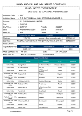 Khadi Institution Profile Khadi and Village Industries