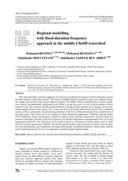 Regional Modelling with Flood-Duration-Frequency Approach in the Middle Cheliff Watershed 131