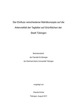 Der Einfluss Verschiedener Mahdkonzepte Auf Die Artenvielfalt