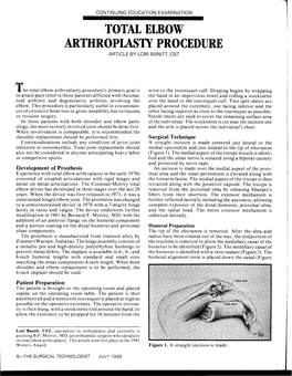 Total Elbow Arthroplasty Procedure Article by Lori Banitt, Cst