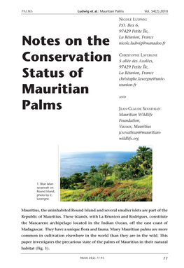 Notes on the Conservation Status of Mauritian Palms