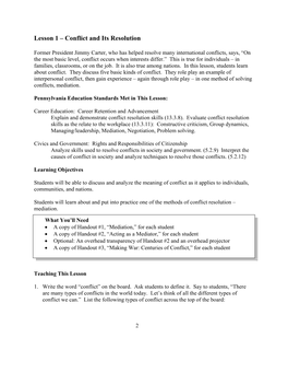 Lesson 1 – Conflict and Its Resolution