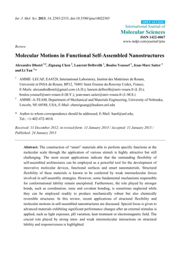 Molecular Motions in Functional Self-Assembled Nanostructures