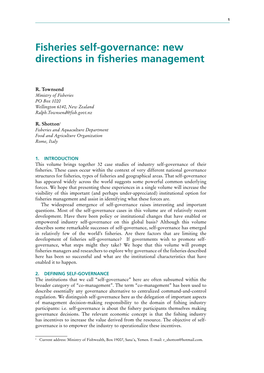 Fisheries Self-Governance: New Directions in Fisheries Management