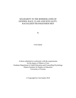 Solidarity in the Borderlands of Gender, Race, Class and Sexuality: Racialized Transgender Men