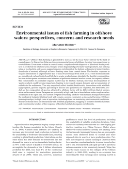 Environmental Issues of Fish Farming in Offshore Waters: Perspectives, Concerns and Research Needs