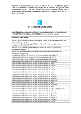 Relación De Profesionales Que Según El Artículo 5 De La Ley 11/2007