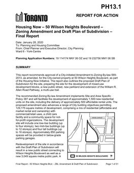 REPORT for ACTION Housing Now – 50 Wilson Heights Boulevard