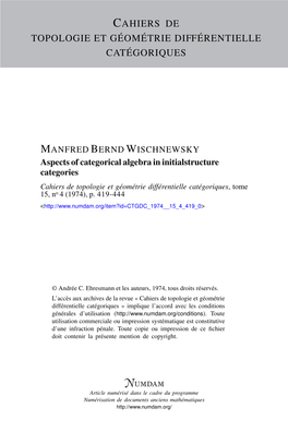 Aspects of Categorical Algebra in Initialstructure Categories Cahiers De Topologie Et Géométrie Différentielle Catégoriques, Tome 15, No 4 (1974), P