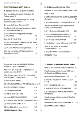 DUNWICH DYNAMO 180Km Sheet 1 of 2 1 DUNWICH DYNAMO 180Km 2