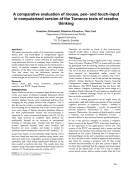 A Comparative Evaluation of Mouse, Pen- and Touch-Input in Computerized Version of the Torrance Tests of Creative Thinking