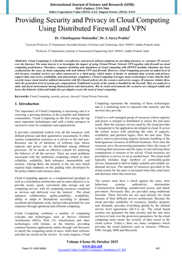 Providing Security and Privacy in Cloud Computing Using Distributed Firewall and VPN