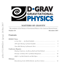 Matters of Gravity, the Newsletter of the Division of Gravitational Physics of the American Physical Society, Volume 50, December 2017