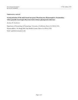 Synonymisation of the Male-Based Ant Genus Phaulomyrma (Hymenoptera : Formicidae) with Leptanilla Based Upon Bayesian Total-Evidence Phylogenetic Inference