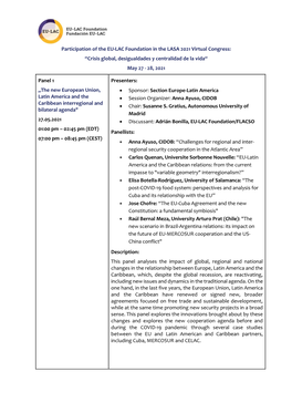 Participation of the EU-LAC Foundation in the LASA 2021 Virtual Congress: “Crisis Global, Desigualdades Y Centralidad De La Vida“ May 27 - 28, 2021