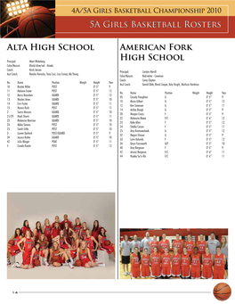 5A Girls Basketball Rosters Alta High School American Fork