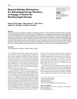 Motivations for Advantaged Group Members to Engage in Action for the Disadvantaged Group