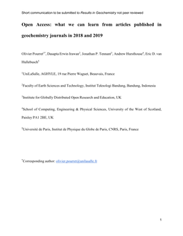 Open Access: What We Can Learn from Articles Published in Geochemistry Journals in 2018 and 2019