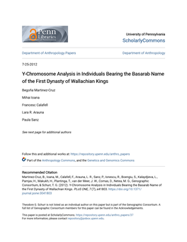 Y-Chromosome Analysis in Individuals Bearing the Basarab Name of the First Dynasty of Wallachian Kings