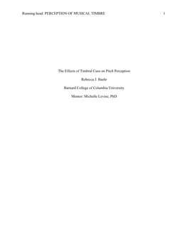 Running Head: PERCEPTION of MUSICAL TIMBRE 1 the Effects Of