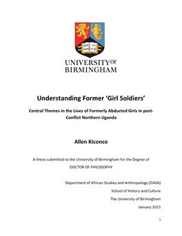 'Girl Soldiers' Central Themes in the Lives of Formerly Abducted