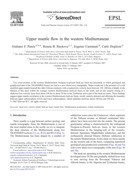 Upper Mantle Flow in the Western Mediterranean ⁎ Giuliano F