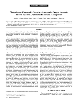 Phytophthora Community Structure Analyses in Oregon Nurseries Inform Systems Approaches to Disease Management