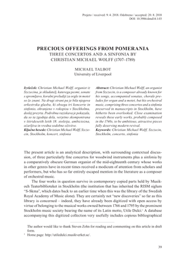 Precious Offerings from Pomerania Three Concertos and a Sinfonia by Christian Michael Wolff (1707–1789)