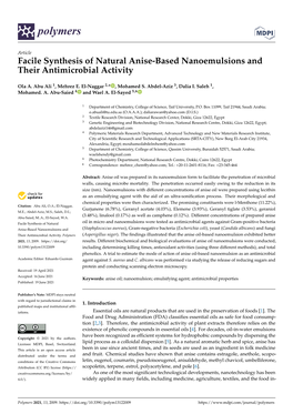 Facile Synthesis of Natural Anise-Based Nanoemulsions and Their Antimicrobial Activity