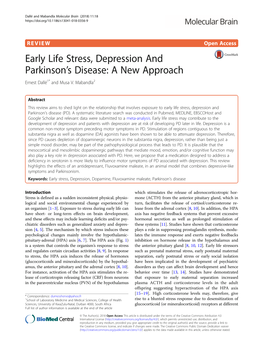 Early Life Stress, Depression and Parkinson's Disease
