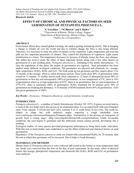 Effect of Chemical and Physical Factors on Seed Germination of Pentapetes Phoenicea L