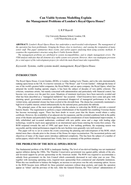 Can Viable Systems Modelling Explain the Management Problems of London's Royal Opera House?