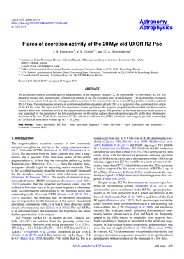 Flares of Accretion Activity of the 20 Myr Old UXOR RZ Psc I