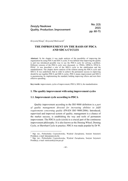 The Improvement on the Basis of Pdca and Sdca Cycles