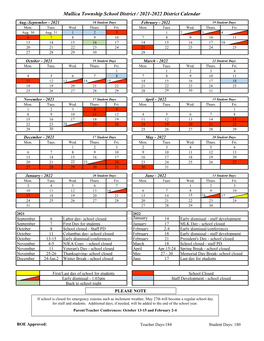 Mullica Township School District / 2021-2022 District Calendar