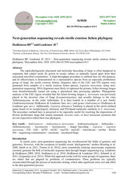 Next-Generation Sequencing Reveals Sterile Crustose Lichen Phylogeny