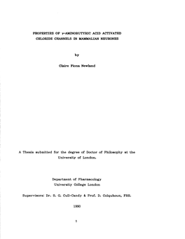 PROPERTIES of R-AMINOBUTYRIC ACID ACTIVATED CHLORIDE CHANNELS in MAMMALIAN NEURONES by Claire Fiona Newland a Thesis Subm Itted