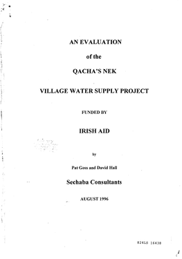 IRISH AID Sechaba Consultants an EVALUATION of the QACHA's NEK