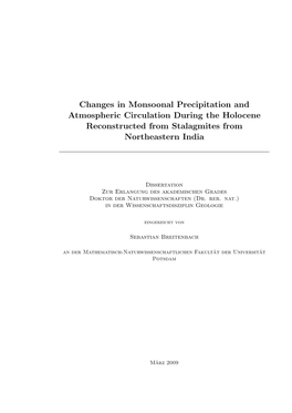 Changes in Monsoonal Precipitation and Atmospheric Circulation During the Holocene Reconstructed from Stalagmites from Northeastern India