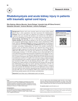 Rhabdomyolysis and Acute Kidney Injury in Patients with Traumatic Spinal Cord Injury