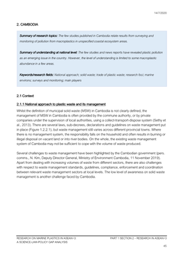 2. CAMBODIA 2.1 Context 2.1.1 National Approach to Plastic Waste