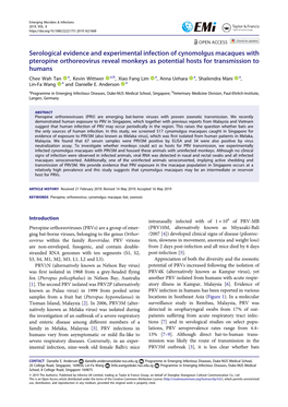 Serological Evidence and Experimental Infection Of