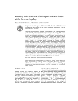 Diversity and Distribution of Arthropods in Native Forests of the Azores Archipelago