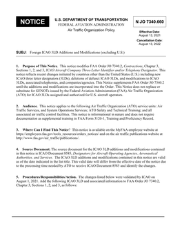 Foreign ICAO 3LD Additions and Modifications (Excluding U.S.)