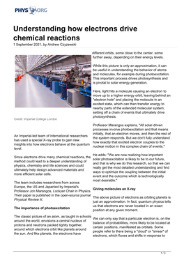 Understanding How Electrons Drive Chemical Reactions 1 September 2021, by Andrew Czyzewski