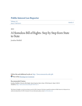 A Homeless Bill of Rights: Step by Step from State to State Jonathan Sheffield