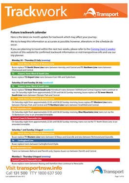 Cityrail Future Trackwork Calendar